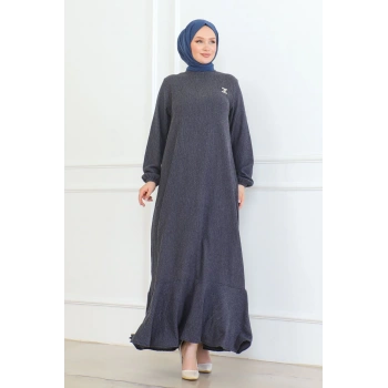 Broş Detaylı Karin Elbise Lacivert