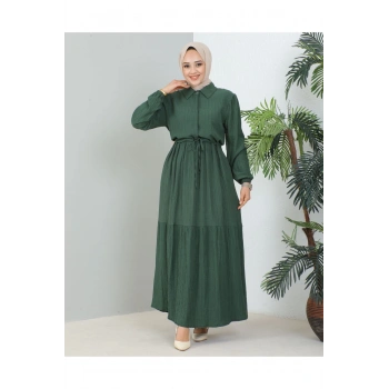 Lara Yarım Düğmeli Gömlek Yaka Elbise