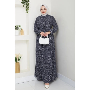 Çiçek Desen Düğmeli Elbise