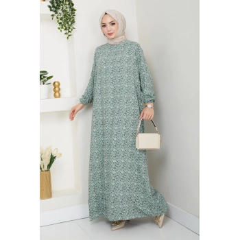 Çiçek Desen Viskon Elbise su yeşili