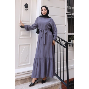 Lara Kuşaklı Elbise Gri