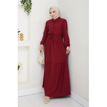 Lara Yarım Düğmeli Gömlek Yaka Elbise