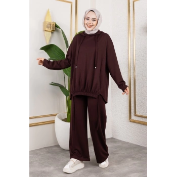 Modal Kumaş Kahverengi Oversize İkili Takım