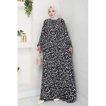 Önü Lastikli Büyük Beden Viskon Anne Elbisesi siyah