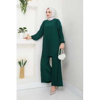 Sandy Piliseli Pantolonlu İkili Takım Zümrüt