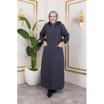 Yeni Sezon Kapüşonlu Kapitone Gri Kap