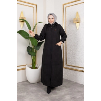 Yeni Sezon Kapüşonlu Kapitone Siyah Kap