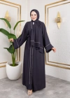 Taşlı Dubai İpeği Abaya Gri