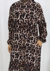 Boydan Düğmeli Leopar Desen Elbise