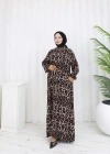 Boydan Düğmeli Leopar Desen Elbise