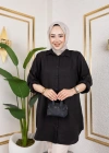 Büyük Beden Sofya Keten Gömlek Siyah