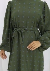 Ponpon Detaylı Kuşaklı Elbise Haki