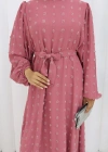 Ponpon Detaylı Kuşaklı Elbise Pembe