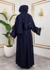 Taşlı Dubai İpeği Abaya Lacivert