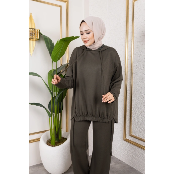 Modal Kumaş Haki Oversize İkili Takım