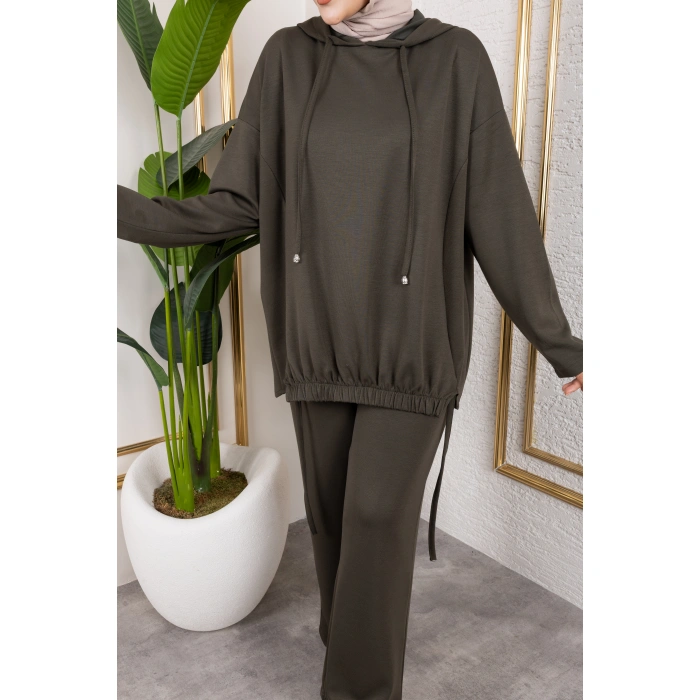 Modal Kumaş Haki Oversize İkili Takım