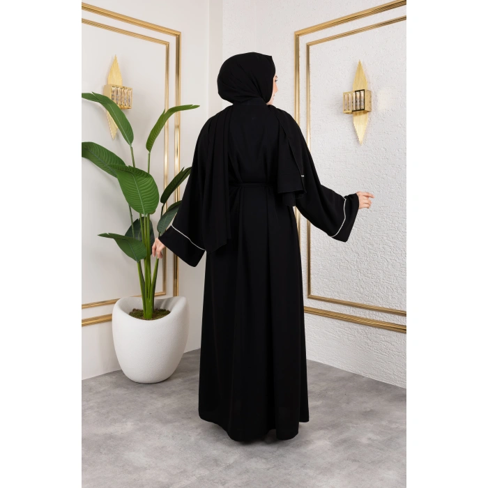 Taşlı Dubai İpeği Abaya siyah