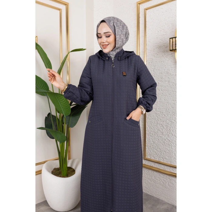 Yeni Sezon Kapüşonlu Kapitone Gri Kap