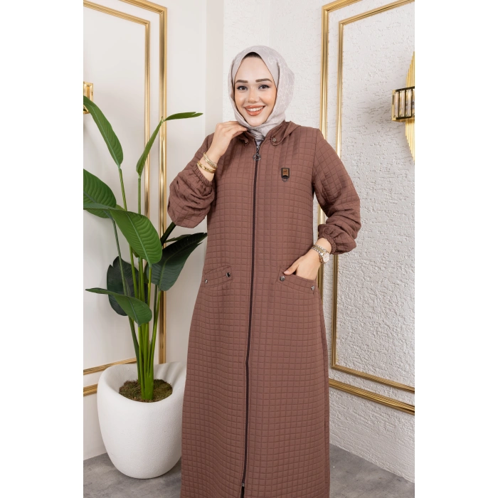 Yeni Sezon Kapüşonlu Kapitone Kahve Kap