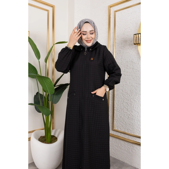 Yeni Sezon Kapüşonlu Kapitone Siyah Kap