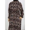 Boydan Düğmeli Leopar Desen Elbise