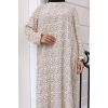 Çiçek Desen Viskon Elbise Bej