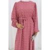 Ponpon Detaylı Kuşaklı Elbise Pembe
