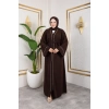 Taşlı Dubai İpeği Abaya kahve