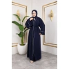 Taşlı Dubai İpeği Abaya Lacivert