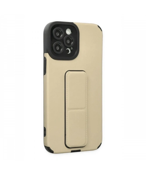 Apple iPhone 12 Pro Max Kılıf Mega Standlı Silikon - Gold