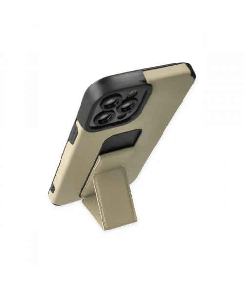 Apple iPhone 12 Pro Max Kılıf Mega Standlı Silikon - Gold