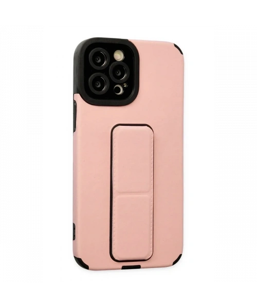 Apple iPhone 12 Pro Max Kılıf Mega Standlı Silikon - Pudra