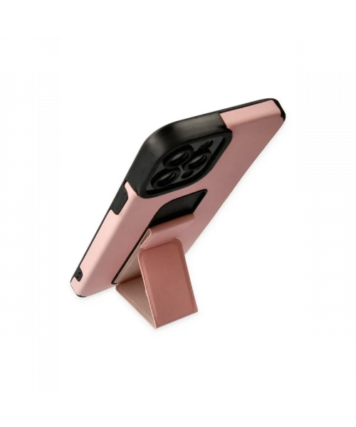 Apple iPhone 12 Pro Max Kılıf Mega Standlı Silikon - Pudra