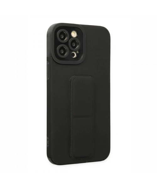 Apple iPhone 12 Pro Max Kılıf Mega Standlı Silikon - Siyah