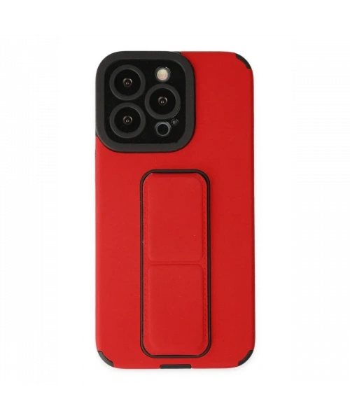 Apple iPhone 13 Pro Kılıf Mega Standlı Silikon - Kırmızı