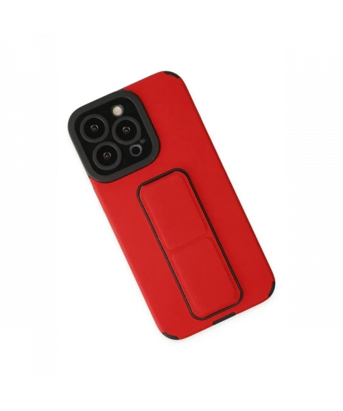 Apple iPhone 13 Pro Kılıf Mega Standlı Silikon - Kırmızı
