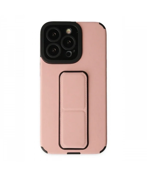 Apple iPhone 13 Pro Kılıf Mega Standlı Silikon - Pudra