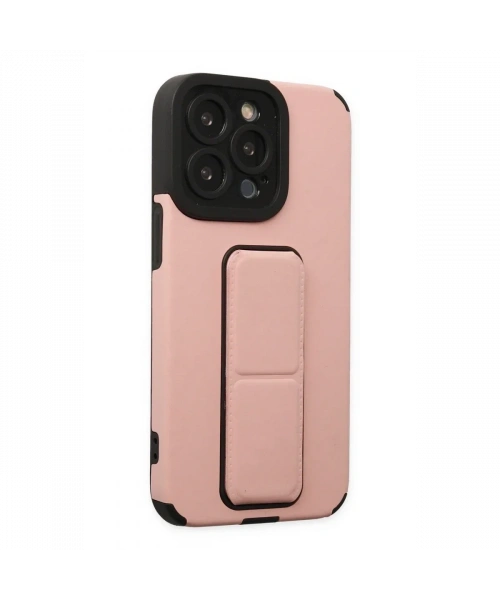 Apple iPhone 13 Pro Kılıf Mega Standlı Silikon - Pudra