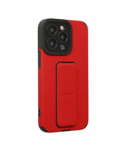 Apple iPhone 13 Pro Max Kılıf Mega Standlı Silikon - Kırmızı