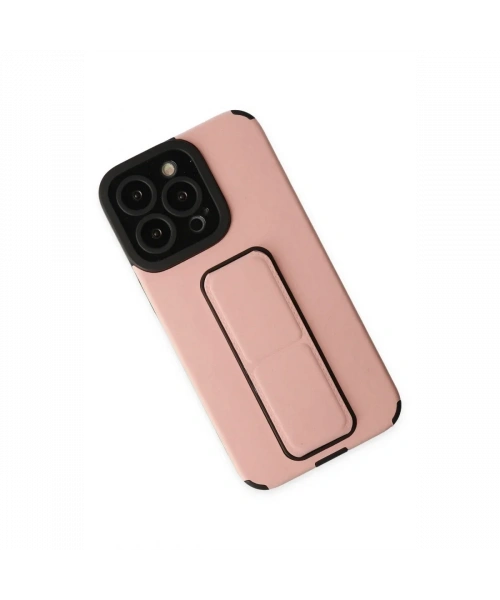 Apple iPhone 13 Pro Max Kılıf Mega Standlı Silikon - Pudra