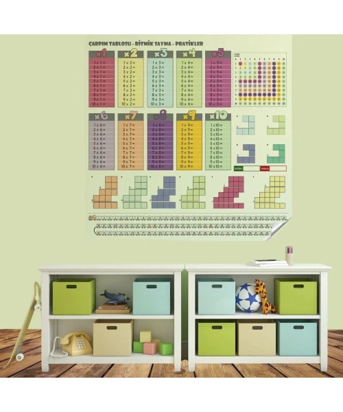 BiiShe® 100x100cm Statik Kağıt Renkli Çarpım Tablosu
