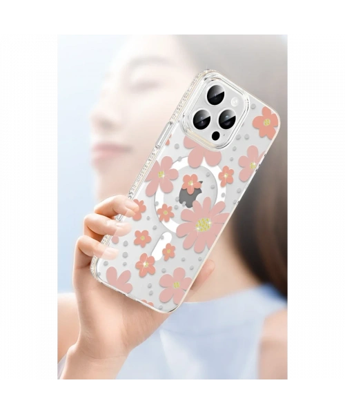 Joko Apple iPhone 14 Pro Max Floral Magsafe Kapak - Turuncu