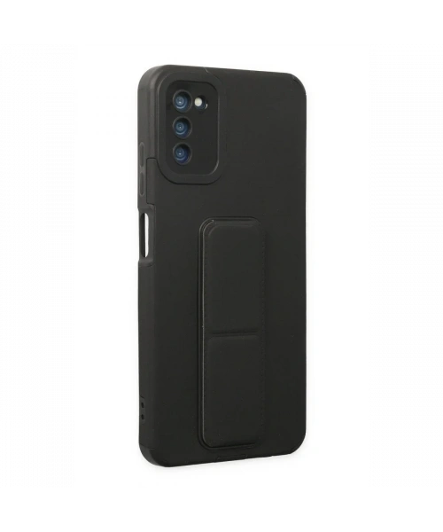 Samsung Galaxy A03S Kılıf Mega Standlı Silikon - Siyah