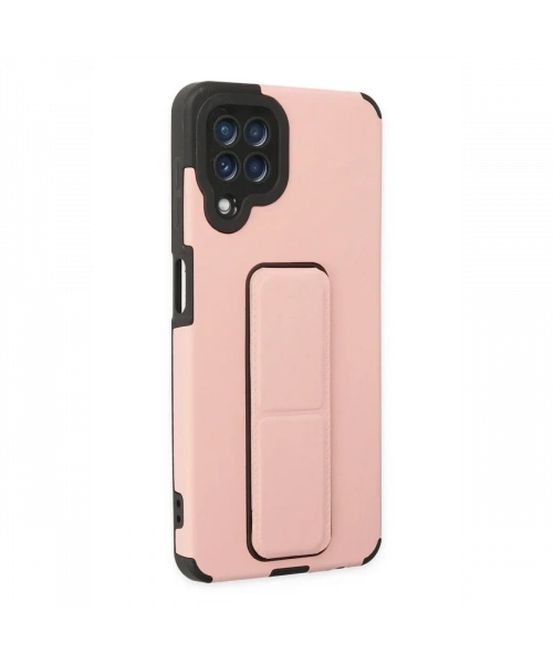 Samsung Galaxy A22 Kılıf Mega Standlı Silikon - Pudra
