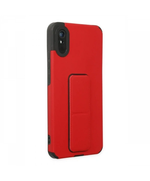 Xiaomi Redmi 9A Kılıf Mega Standlı Silikon - Kırmızı