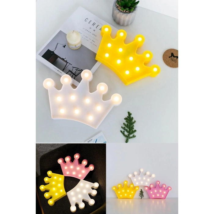 BiiShe® 3D Dekoratif Pilli Kraliçe Tacı Model Led Masa ve Gece Lambası