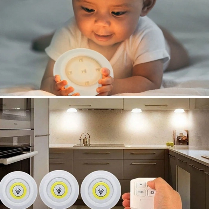 BiiShe® 3lü Uzaktan Kumandalı Pilli Yapışkanlı Kablosuz Led Spot Lambalar