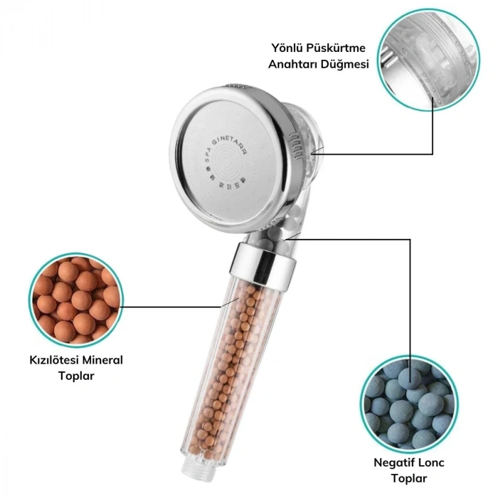 BiiShe® %50 Su Tasarruflu ve Arıtmalı Doğal Taşlı Banyo El Duş Başlığı