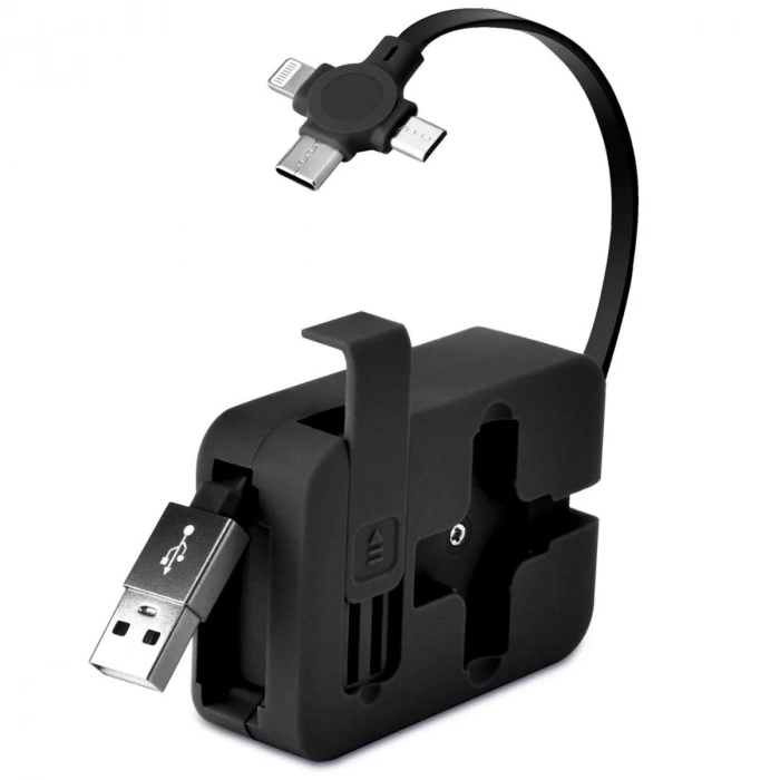 BiiShe® Cep Tipi Telefon Tutuculu Makaralı Uzayıp Kısalabilen 3ü 1 Arada USB Şarj Kablosu