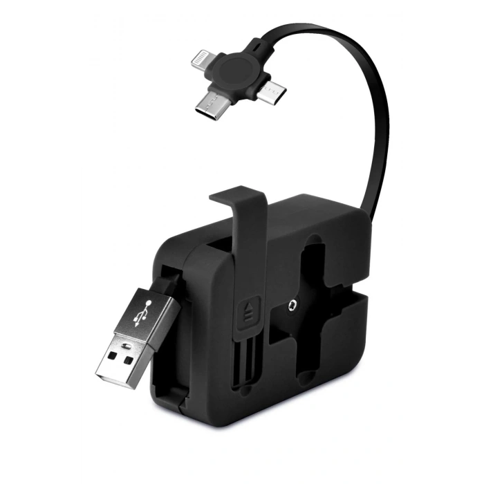 BiiShe® Cep Tipi Telefon Tutuculu Makaralı Uzayıp Kısalabilen 3ü 1 Arada USB Şarj Kablosu